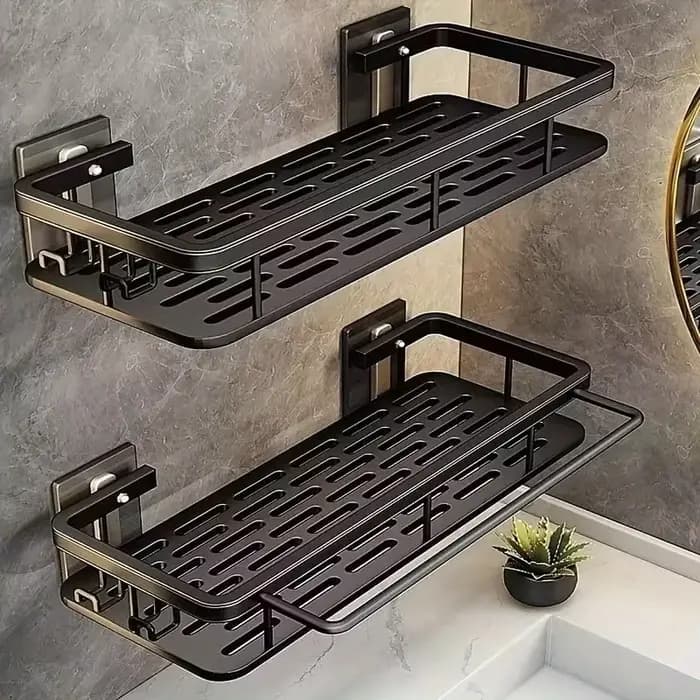 Étagère murale de salle de bain en plastique avec crochets