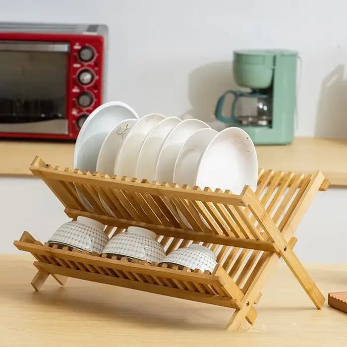 Égouttoir pliable en bambou pour bols et assiettes