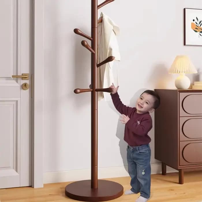 Porte-manteau sur pied porte-vêtements en bois
