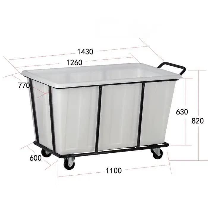 Chariot à linge en plastique de grande capacité d'occasion commerciale d'usine d'hôpital d'hôtel
