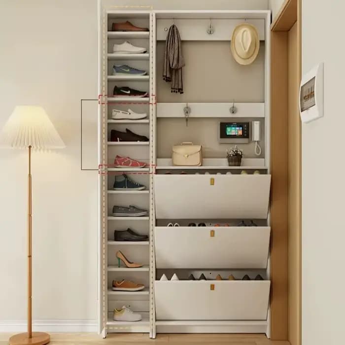 Meuble à chaussures fin avec tiroirs