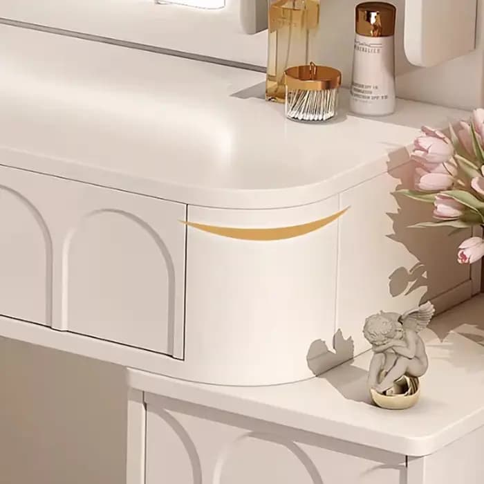 Miroir De maquillage Coiffeuse rangement moderne avec tiroirs Table De vanité gain De place