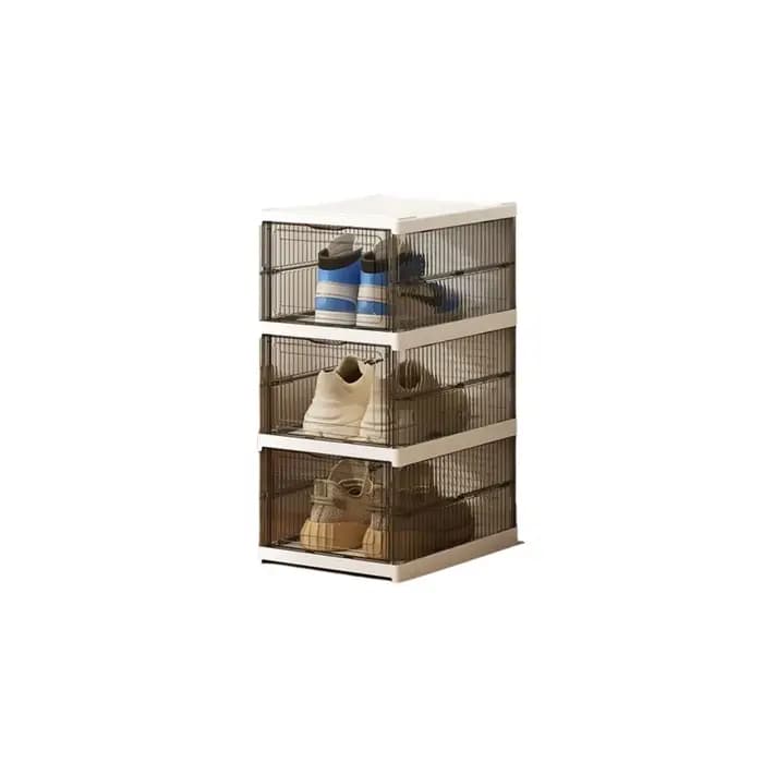 Boîte à chaussures multicouche en plastique, boîte de rangement transparente anti-poussière pliable
