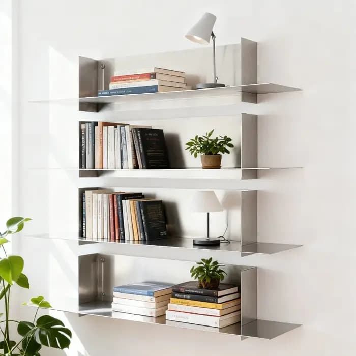  Bibliothèque murale flottante industrielle, support de rangement modulaire créatif, organisateur d'exposition de salon, étagère de vente au détail en acier inoxydable
