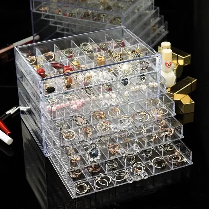 Boîte de Rangement Transparente pour Boucles d'Oreilles, Présentoir à Bijoux avec 5 Tiroirs, 120 Pet