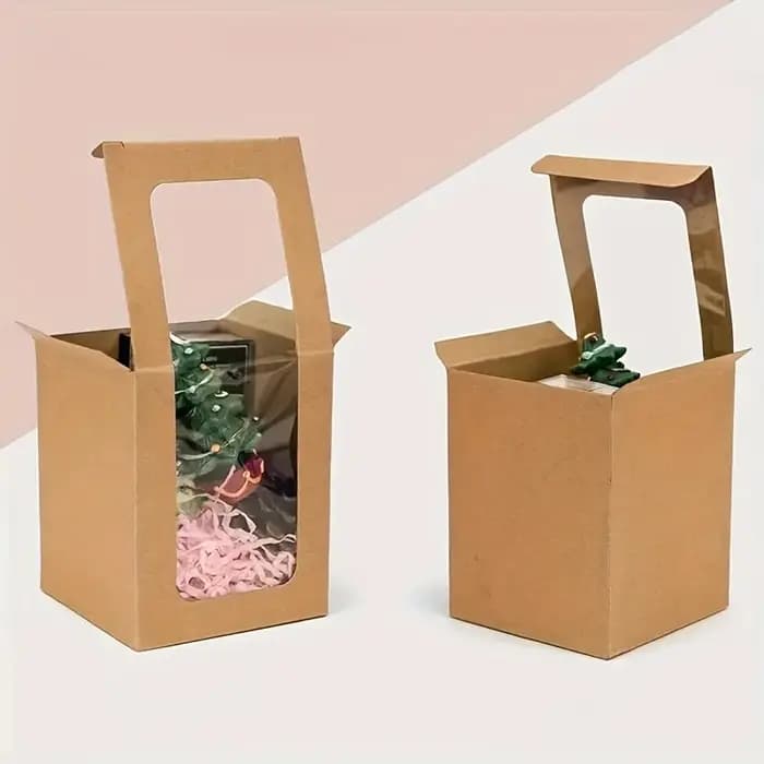 Lot de 16 coffrets cadeaux en papier kraft avec fenêtres transparentes