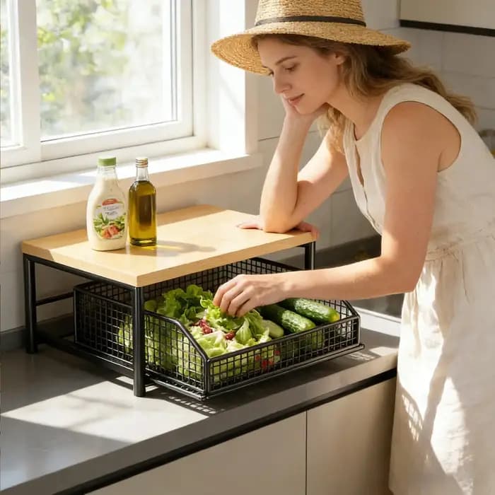 Étagère de rangement de cuisine sur pied avec tiroir pour fruits