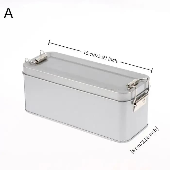 Boîte en fer blanc rectangulaire avec boucle argentée et couvercle, boîte de rangement en métal, boî