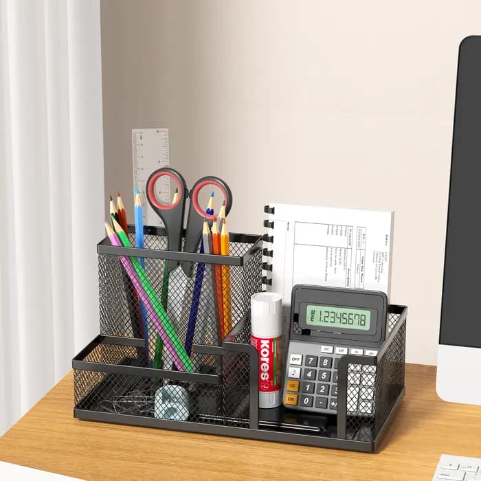 Porte-stylo en maille et organisateur de fournitures de bureau avec 7 compartiments, organisateur de