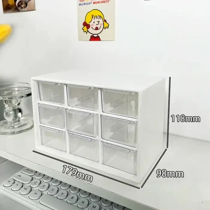 Bureau 9 grilles boîtes de rangement organisateur Transparent petit tiroir cloisonné bureau d'étudiant mural articles divers boîte de rangement mignon