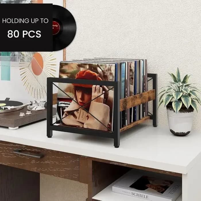 Structure de rangement pour disques vinyles en fer forgé robuste