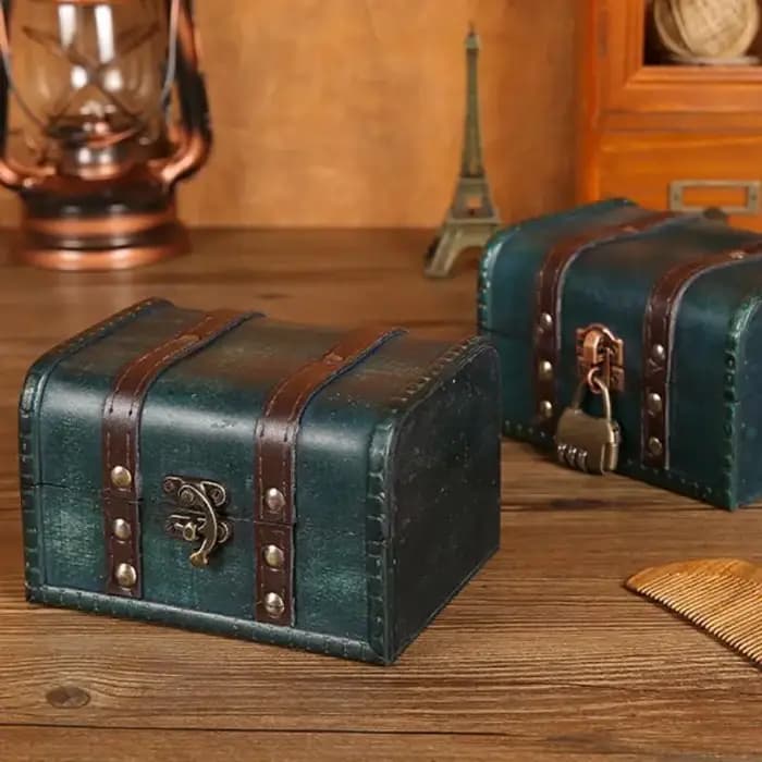 Boîte de rangement en bois rétro avec serrure