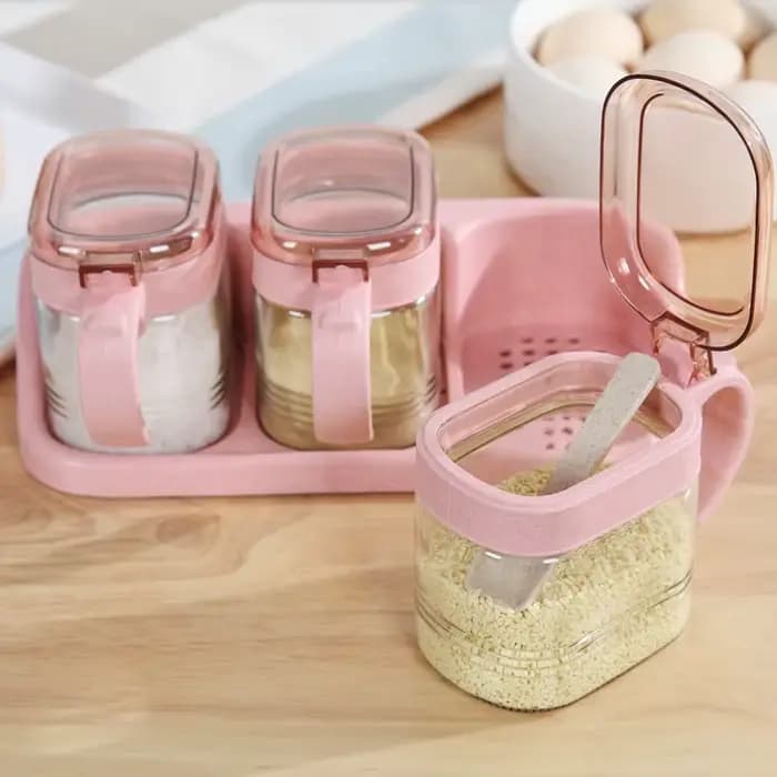 Bocal à épices en plastique et verre transparent