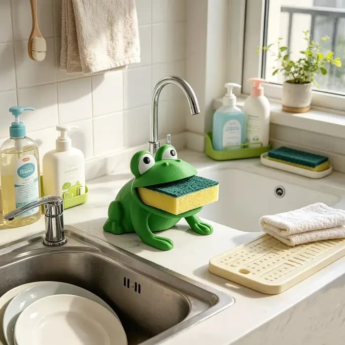 1 support de rangement en forme de grenouille pour éponges