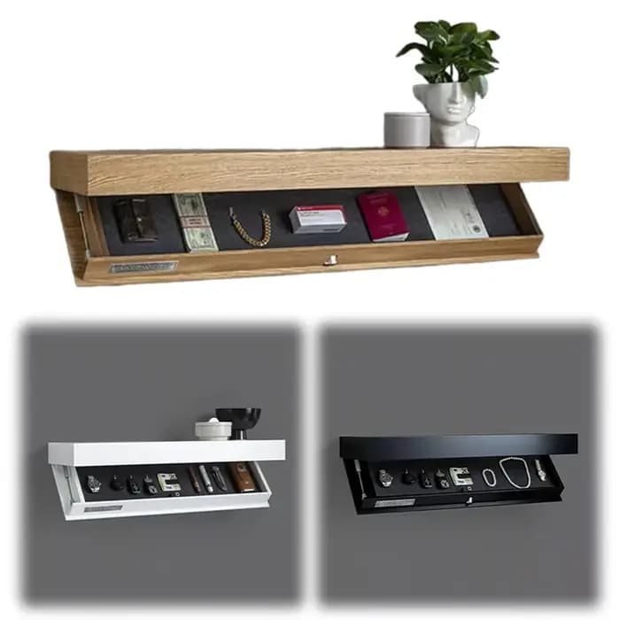 Étagère Murale Flottante Unie de Designer avec Compartiment Secret – Solution de Rangement Discrète – Meuble Dissimulé