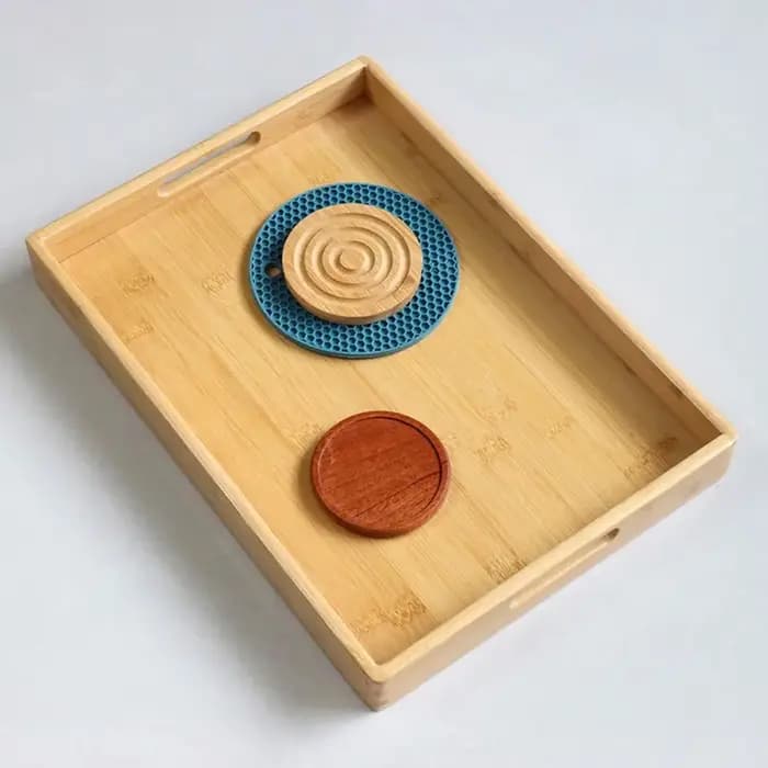 Nouveau plateau de rangement rectangulaire en bois massif pour la maison