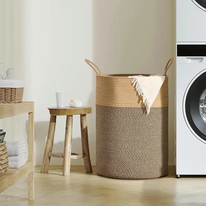 Grand panier de rangement décoratif tressé avec poignées