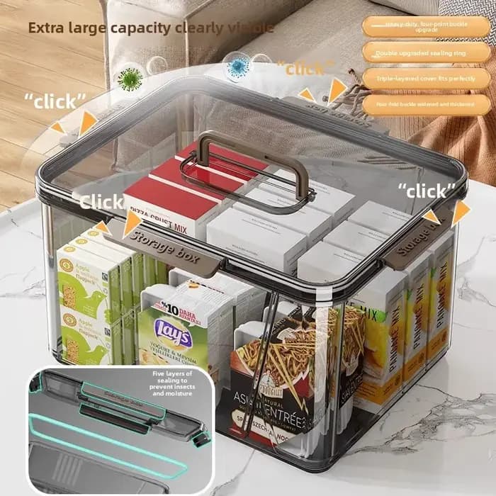 Boîte de rangement portable transparente pour la maison avec couvercle