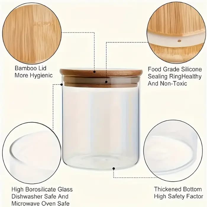 Pots à épices en verre avec couvercle en bambou, récipients à épices hermétiques de 8oz avec étiquet