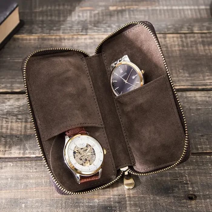 Nouvelle boîte de montre rustique en cuir à 2 fentes