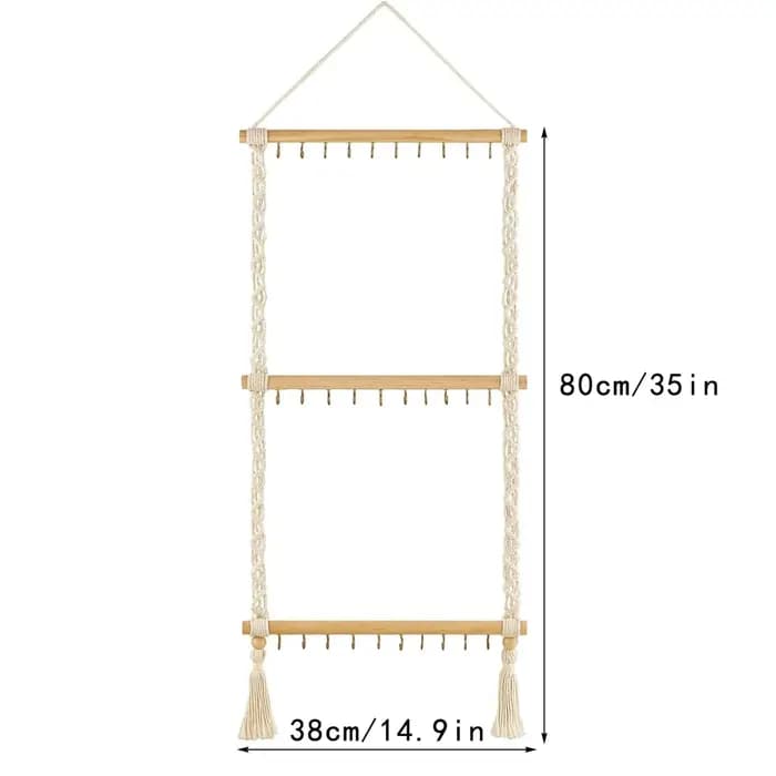 Support de rangement pour bijoux bohème fait à la main avec 30 crochets