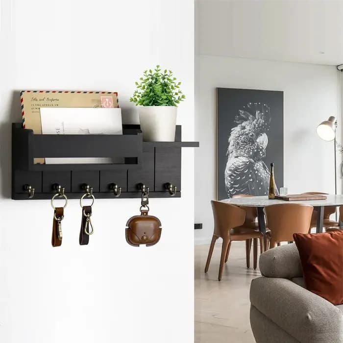 Porte-clés décoratif et organisateur de courrier avec 6 crochets pour clés