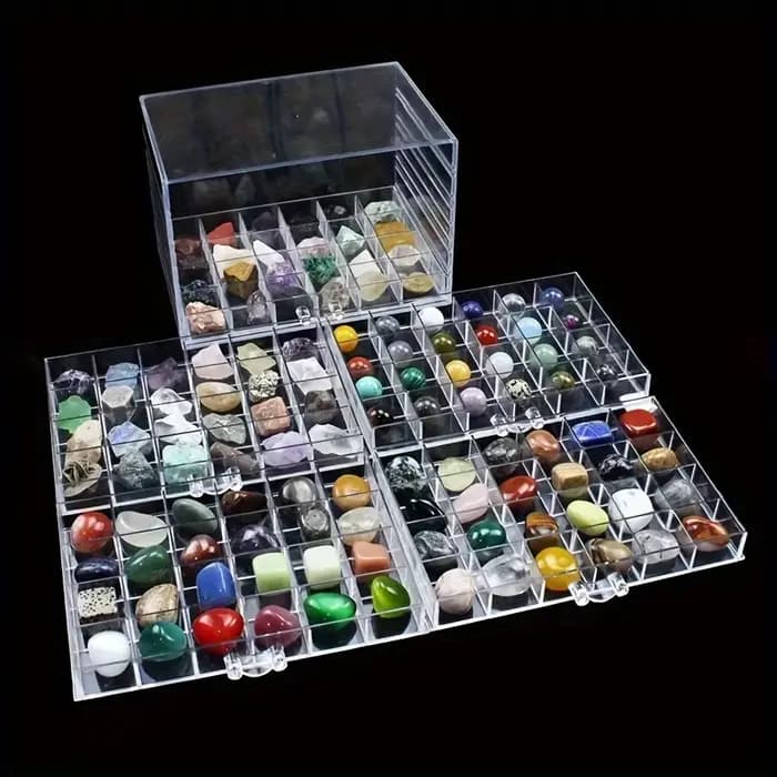Vitrine en cristal – Boîte de rangement en plastique transparent pour la collection de pierres naturelles
