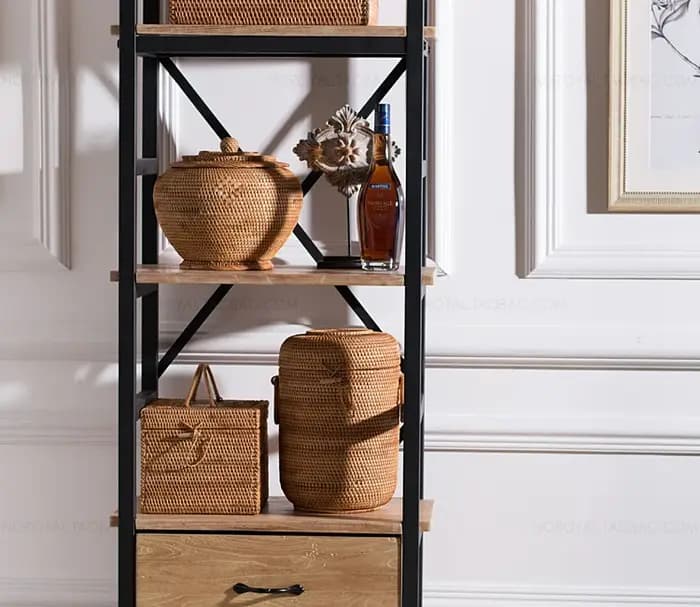 Boîte de rangement de thé en rotin tissé à la main avec couvercle