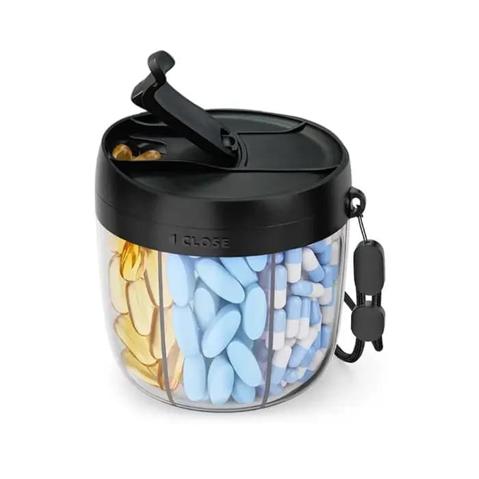 Boîte de rangement portable à 7 compartiments pour compléments vitaminiques, organisateur de capsules énergisantes avec design anti-erreur