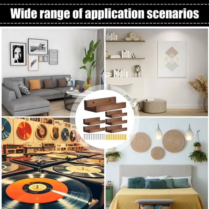 Lot de 6 étagères murales en bois pour disques vinyles
