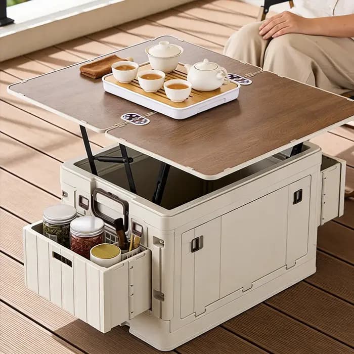 Boîte pliante - Boîte de camping plate de style japonais - Boîte de rangement pliante avec couvercle en bois - Boîte organisatrice de coffre - Boîte de rangement pour cadeaux
