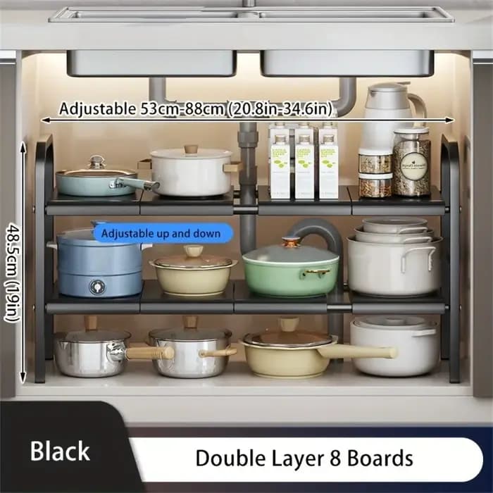 1 ensemble d'organisateurs d'évier de cuisine multi-usage sous la salle de bain-étagère d'armoire extensible