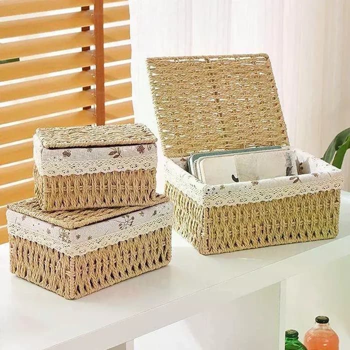 Boîte de rangement en rotin tressé pour jouets