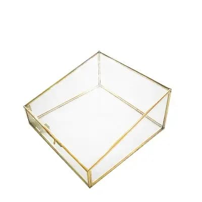 Boîte de Rangement Polygonale en Verre Latéral en Cuivre Vintage