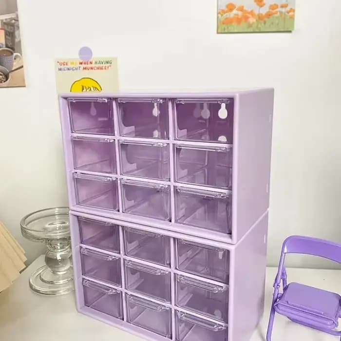 Boîte de rangement transparente à 9 compartiments avec tiroirs