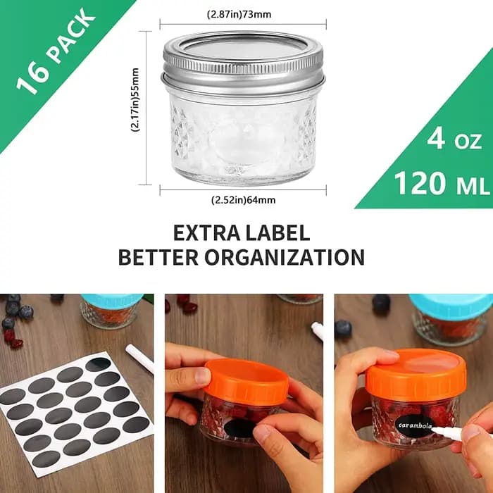 Petits pots à épices en verre, mini pots Mason, pots à MSI de 120ml, 4oz, avec veds réguliers, pour