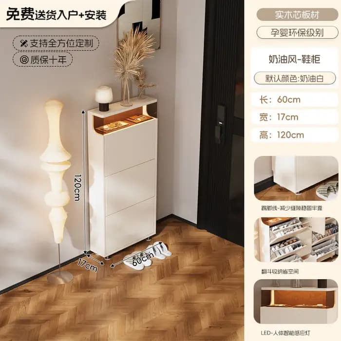 Meuble à chaussures fin avec tiroirs pour entrée, blanc, pour couloir, chambre, en bois, Sapateira,