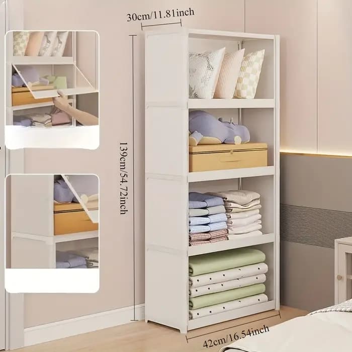 Grande armoire de rangement en plastique transparent à 5 niveaux – Organisateur anti-poussière avec étagères