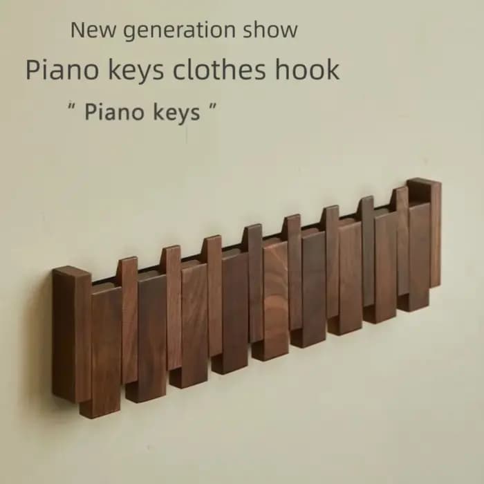 Porte-manteau mural créatif en bois avec 8 crochets en forme de touches de piano