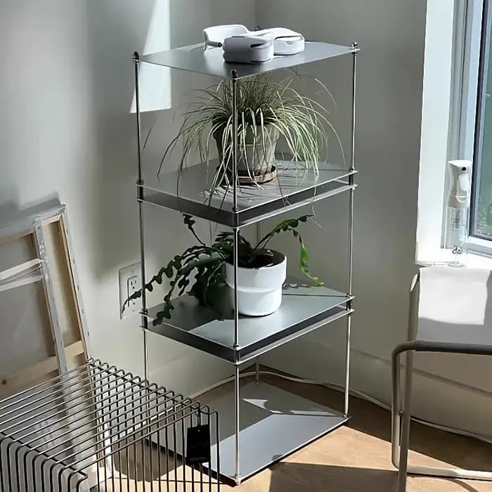 Étagère modulaire industrielle en acier inoxydable, présentoir multi-niveaux pour salon, organisateur de maison minimaliste, système de rangement en métal