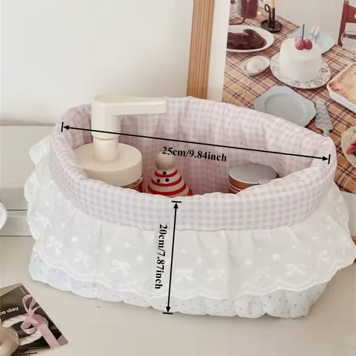 Nouveau panier de rangement à pois et volants rose bonbon