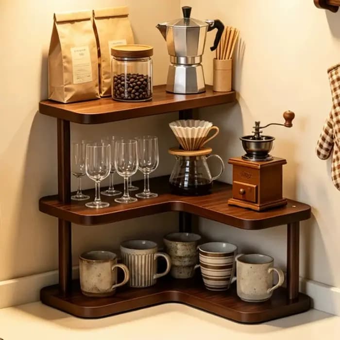 Étagère d'angle robuste en bois pour rangement d'épices, séchage de vaisselle et présentation, organisateur de cuisine