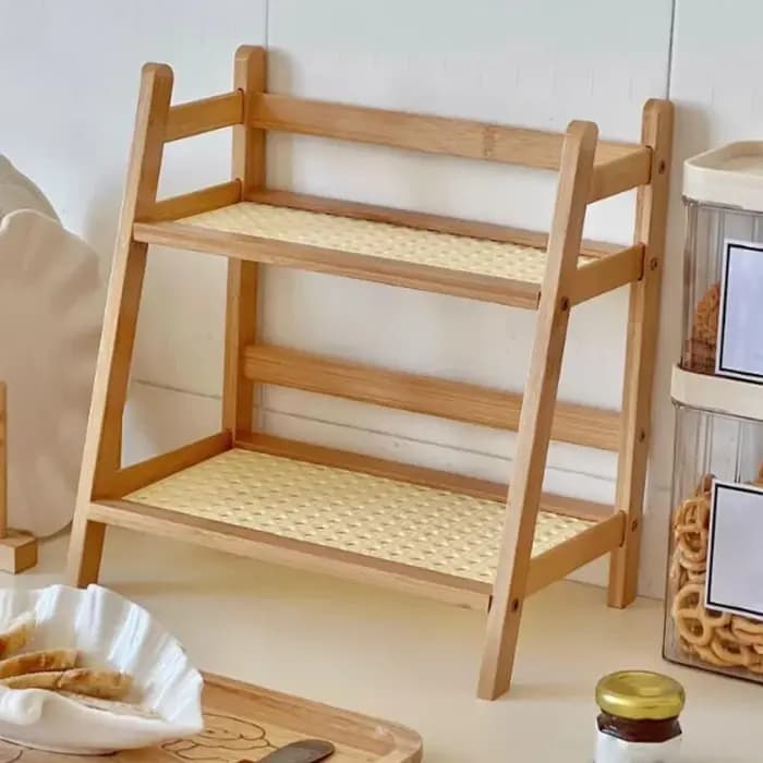 Étagère de rangement en bambou à double couche