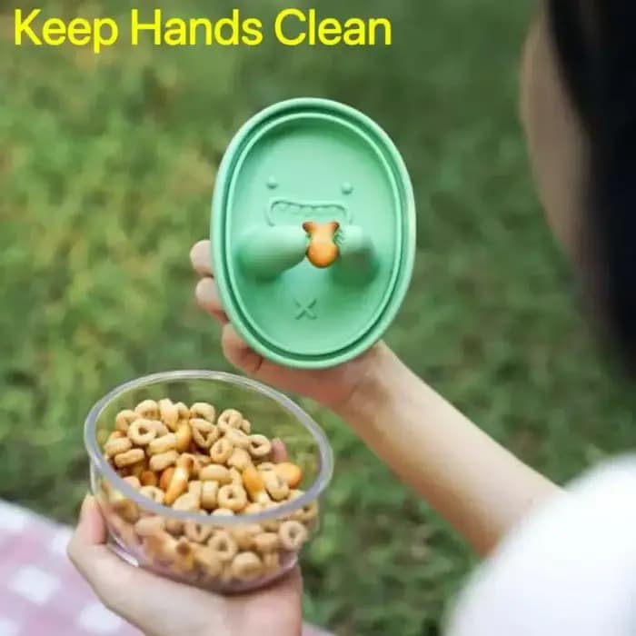 Boîte à collation mains libres, sans miettes, boîte de rangement pour collations, boîte à biscuits de dessin animé, boîte hermétique en silicone de qualité alimentaire résistante à l'humidité