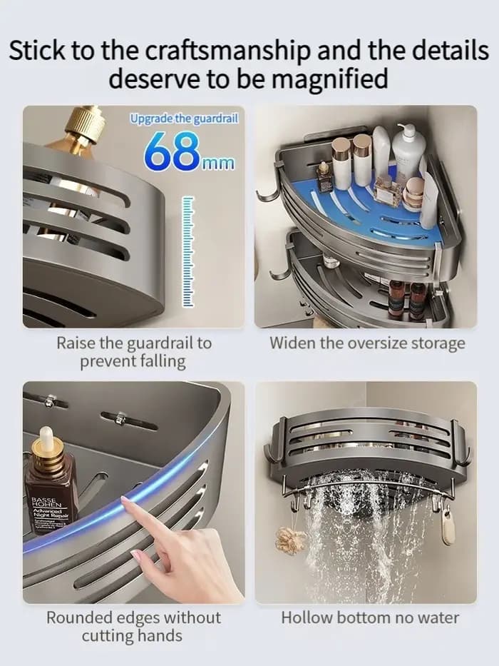 Étagère de salle de bain en aluminium sans perceuse