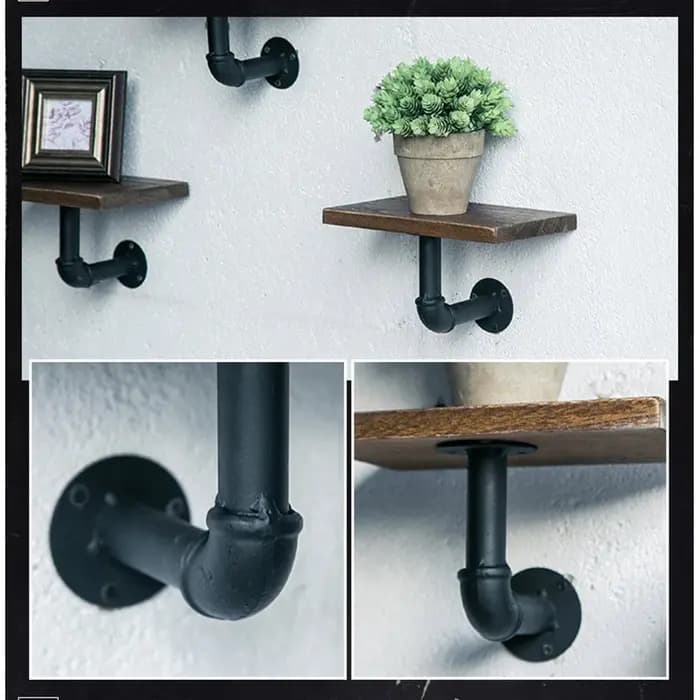 Étagère murale en bois rétro européenne, support de tuyau en fer, stockage de livres flottants, salon de maison, restaurant, chambre à coucher
