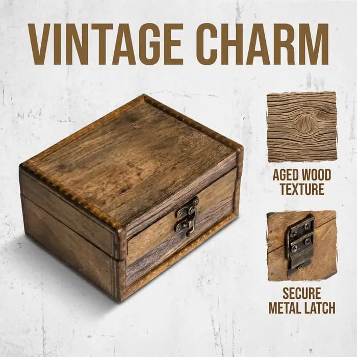 Boîte de rangement vintage en bois avec fermoir