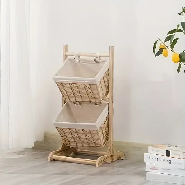 Étagère de rangement sur pied en rotin - Support organisateur en bois | Bibliothèque Boho polyvalente pour chambre à coucher, salon