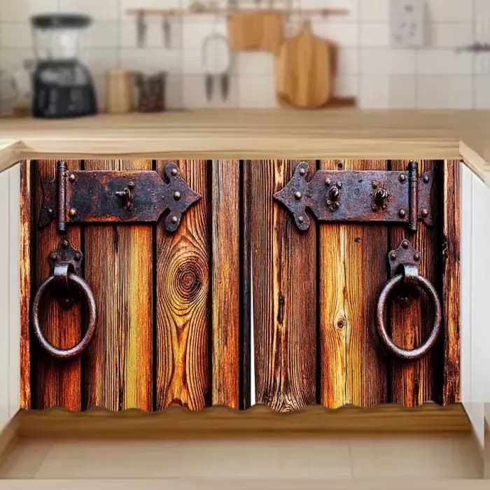 Le rideau court de cuisine VIKAMA présente un design rustique à grain de bois