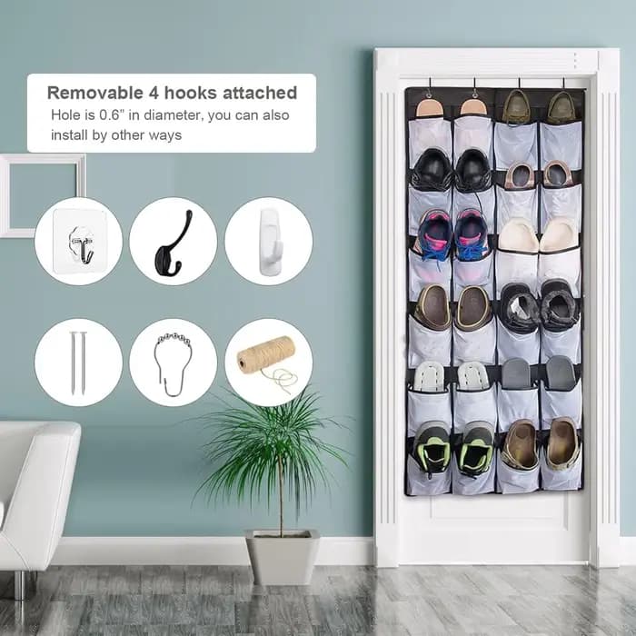 Étagère à chaussures au-dessus de la porte avec 24 grandes poches en maille